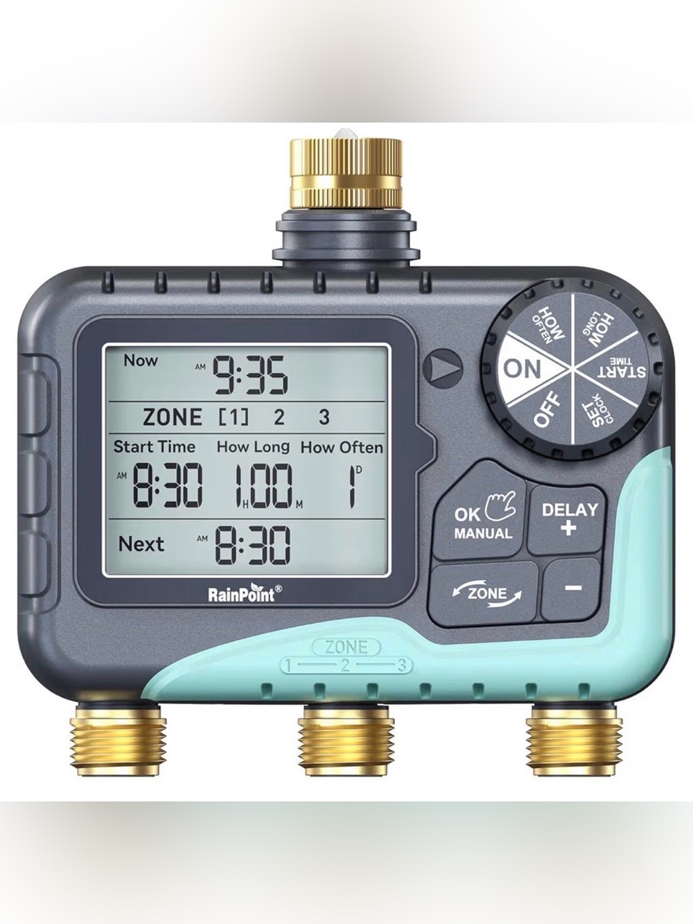 RAINPOINT 3 Zone Water Timer with Brass Inlet & Outlet